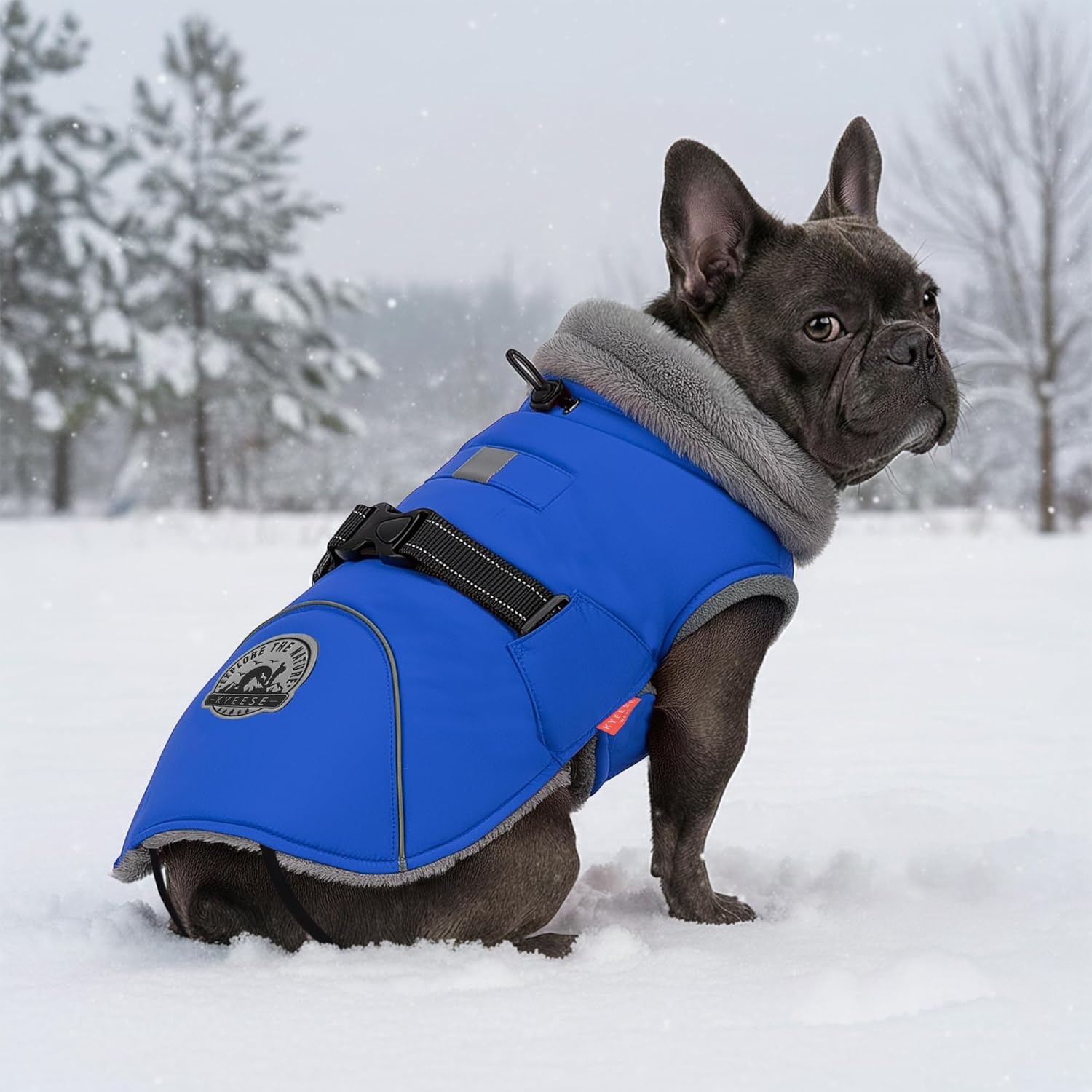 image:imageKYEESE Waterproof Dog Coat Windproof Warm Winter Jacket with Thick Fleece Lined Turtleneck Dog Coats for Small Dogs with Leash Hole Reflective Outdoor Cold Weather Coat Red Medium4 Blue