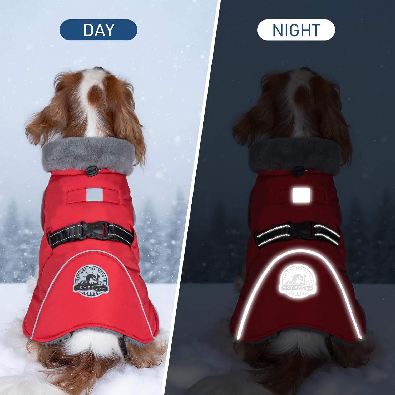 image:imageKYEESE Waterproof Dog Coat Windproof Warm Winter Jacket with Thick Fleece Lined Turtleneck Dog Coats for Small Dogs with Leash Hole Reflective Outdoor Cold Weather Coat Red Medium1 Red