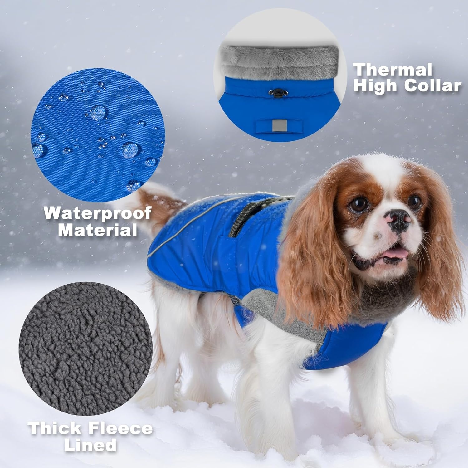 image:imageKYEESE Waterproof Dog Coat Windproof Warm Winter Jacket with Thick Fleece Lined Turtleneck Dog Coats for Small Dogs with Leash Hole Reflective Outdoor Cold Weather Coat Red Medium4 Blue