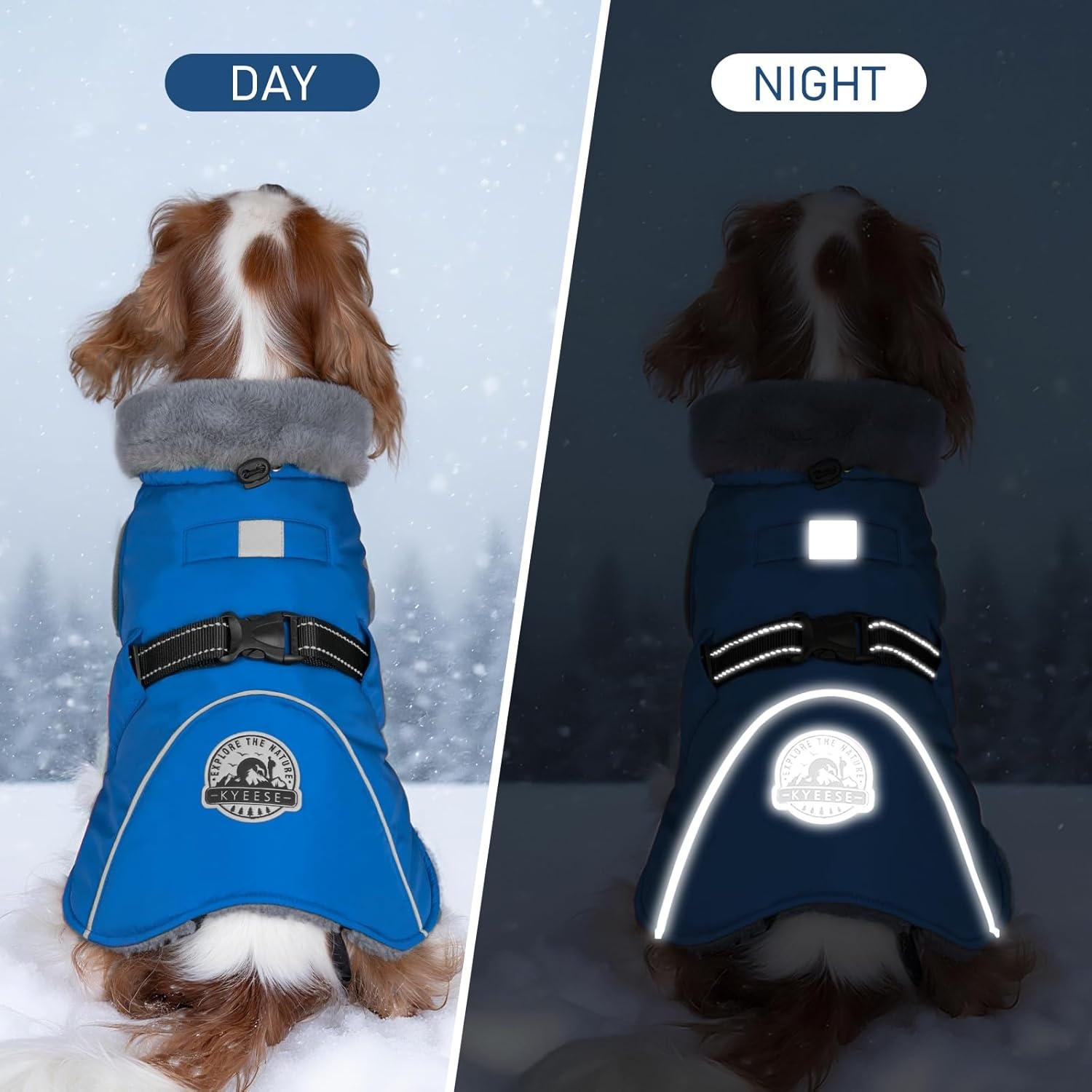 image:imageKYEESE Waterproof Dog Coat Windproof Warm Winter Jacket with Thick Fleece Lined Turtleneck Dog Coats for Small Dogs with Leash Hole Reflective Outdoor Cold Weather Coat Red Medium4 Blue