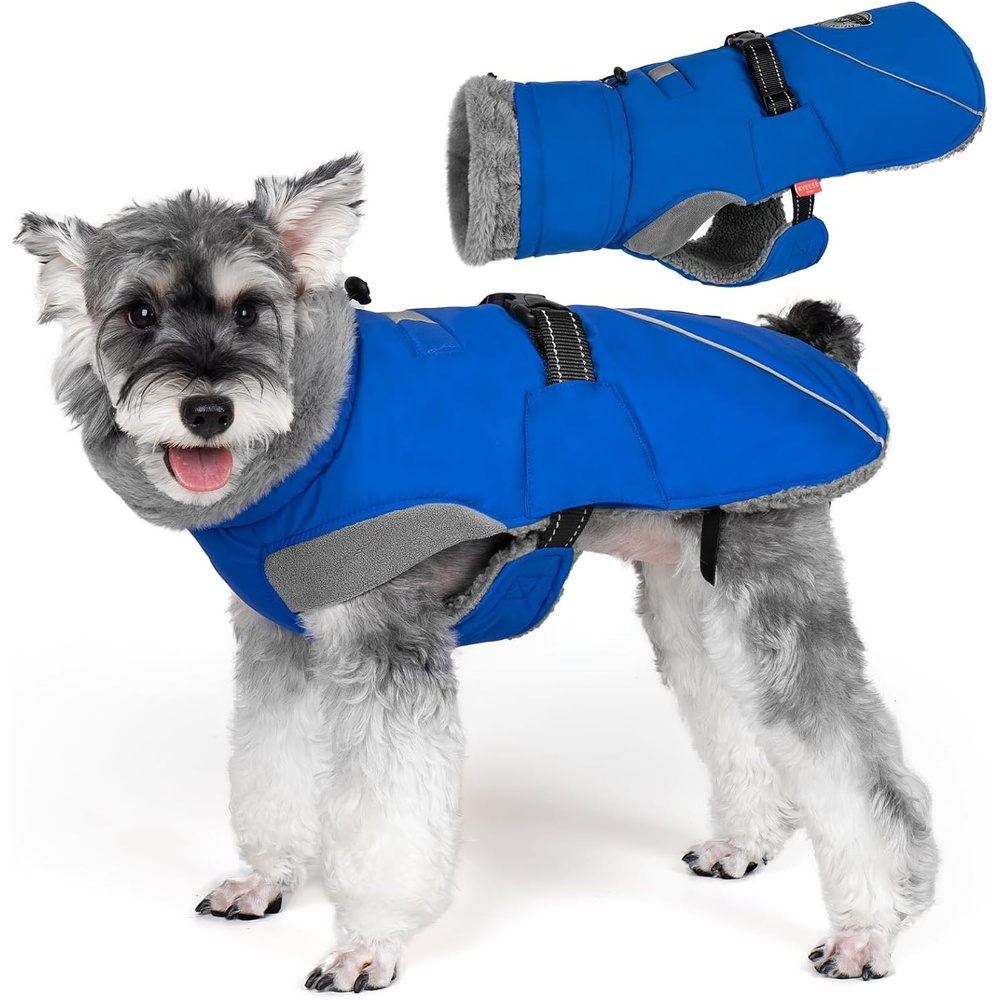 image:imageKYEESE Waterproof Dog Coat Windproof Warm Winter Jacket with Thick Fleece Lined Turtleneck Dog Coats for Small Dogs with Leash Hole Reflective Outdoor Cold Weather Coat Red Medium4 Blue